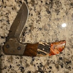 Handcrafted Folding Knife with Multicolor Handle